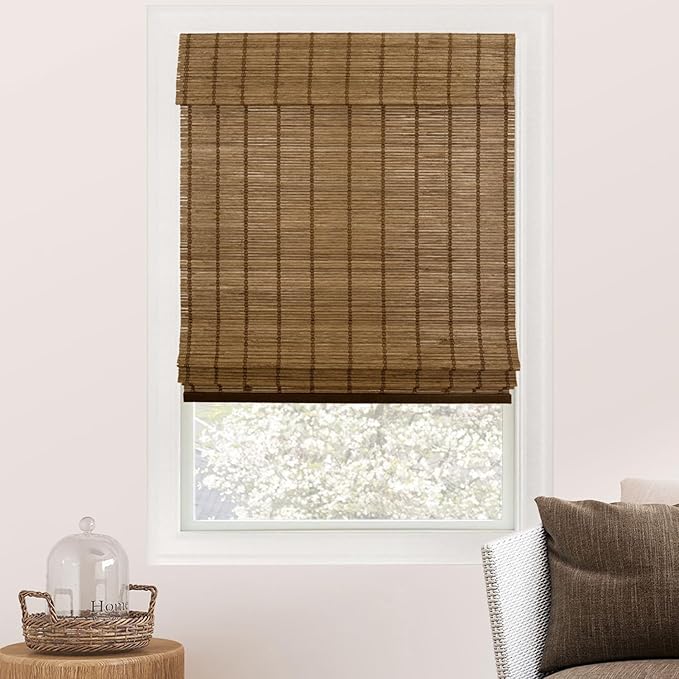 CHICOLOGY Bamboo Roman Shades - Designer Eco-Friendly Light Filtering Window Blinds, Ideal for Home & Patio, Premium Quality, Elk Brown, 47" W X 64" H