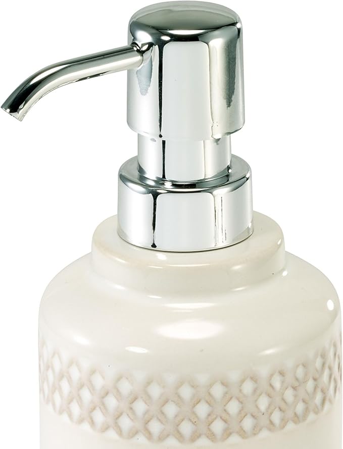 Nicole Miller – Lotion Pump, Glossy Ceramic with Embossed Trellis & Reactive Glaze, Soap or Lotion Dispenser for Bathroom, Kitchen or Vanity (Lyra)