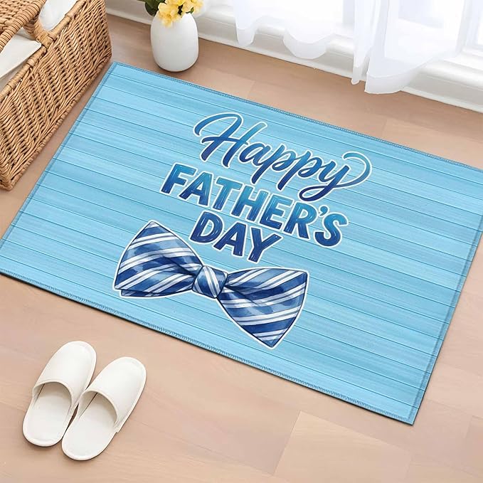 Area Rug 2x3ft, Father's Day Vintage Plank Washable Rugs for Living Room Bedroom, Cartoon Blue Stripes Bow Soft Non-Slip Area Rugs Rectangle Floor Carpet for Dining Room