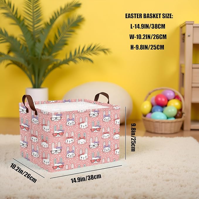 Large Rectangular Cute Kid Easter Basket Empty Bunny Eggs Easter Basket Gift Spring Room Storage Organizer Décor (E-04)