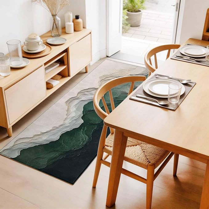 Runner Rug for Bedroom Hallway, Rustic Green Gray White Mountain Range Kitchen Runner Rugs Area Rug 2x6ft, Abstract Art Washable Soft Floor Carpet for Entryway Stair