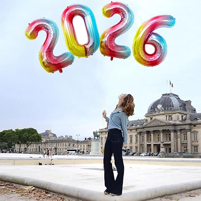 GOER 42 Inch Rainbow 2026 Number Foil Balloons,2026 New Year Eve Graduation Decorations Festival Party Supplies
