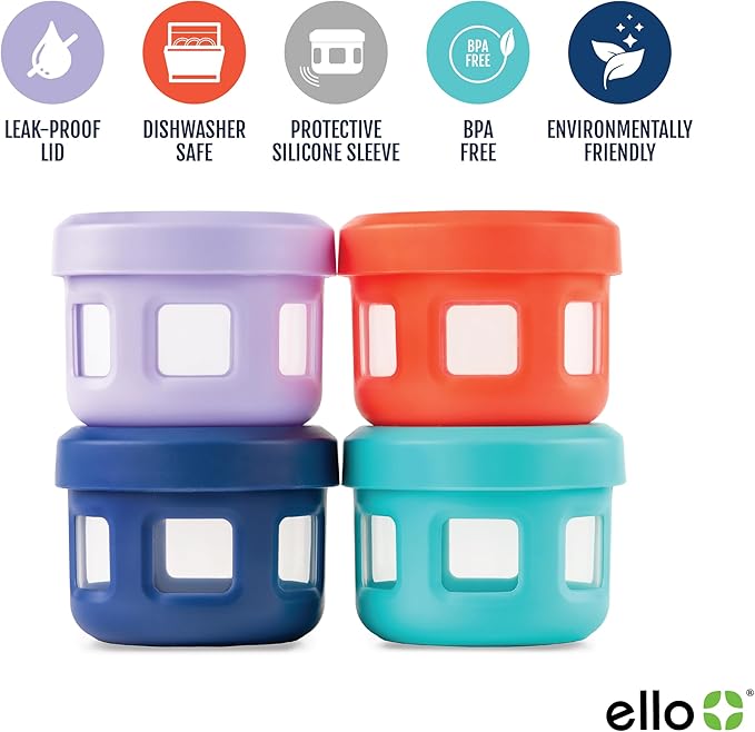 Ello Reusable Condiment Containers with Screw-on Leak Proof Lid | Perfect for Salad Dressing Sauce Dips Lunchbox Picnic Travel Bento Box | BPA-Free | Dishwasher Safe