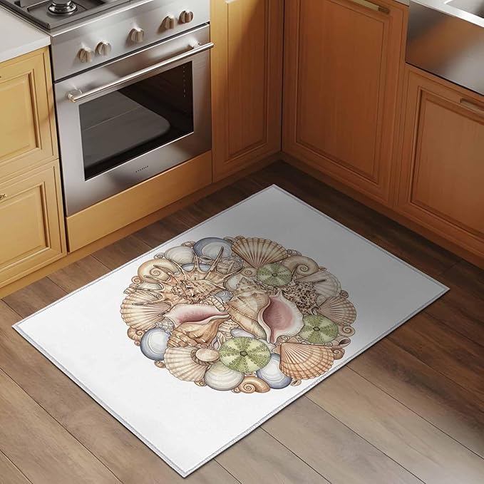 Area Rug 2x3ft, Coastal Colorful Shell Conch Washable Rugs for Living Room Bedroom, Modern Abstract Art Soft Non-Slip Area Rugs Rectangle Floor Carpet for Dining Room