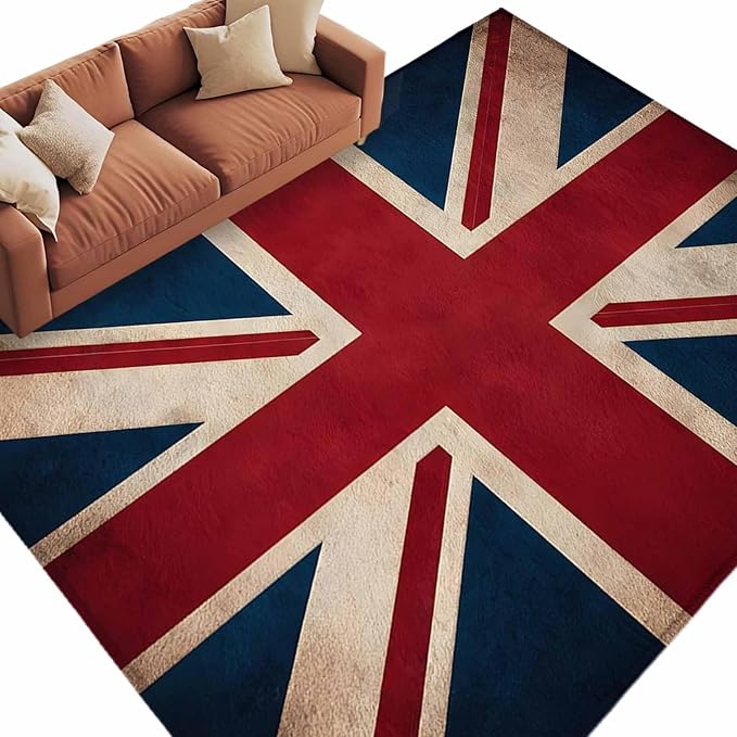 Area Rug 6x9ft, Vintage Union Jack Flag Washable Rugs for Living Room Bedroom, Reerto Flags of The United Kingdom Soft Non-Slip Area Rugs Rectangle Floor Carpet for Dining Room