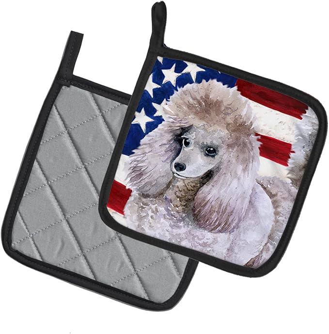 Caroline's Treasures BB9665PTHD Poodle Patriotic Pair of Pot Holders Kitchen Heat Resistant Pot Holders Sets Oven Hot Pads for Cooking Baking BBQ, 7 1/2 x 7 1/2