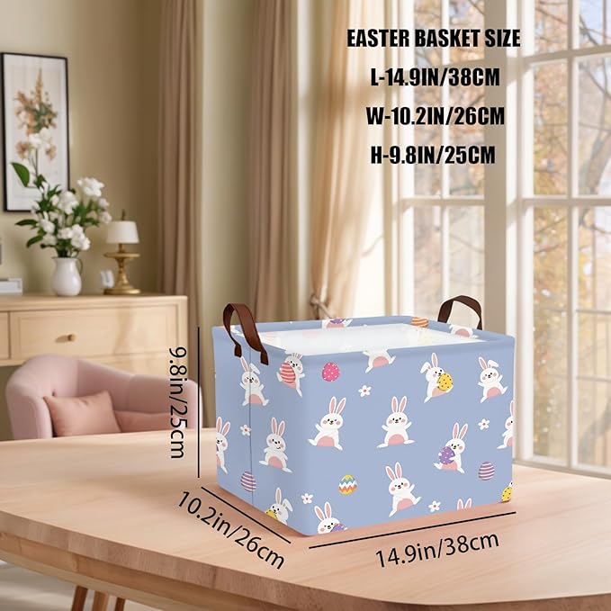 Kid Large Empty Easter Basket Gift Personalized Fabric Bunny Easter Basket for Boy and Girl Room Decor Storage Bin (Cute Rabbit Holding Easter Egg)