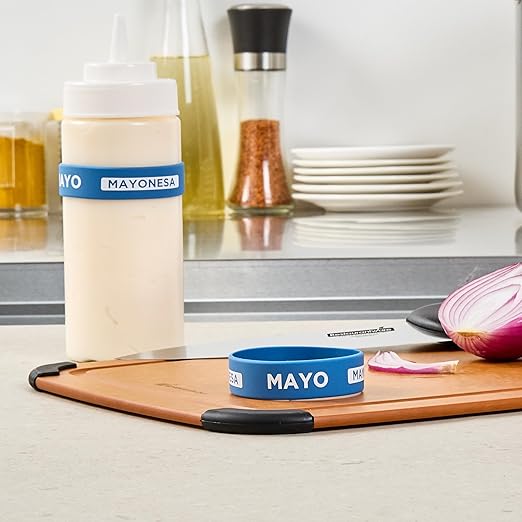 Restaurantware Silicone Squeeze Bottle Band 10 Count 2.75 Inch Dishwasher Safe Condiment Identification Band, Mayo Blue Non-Slip Label Band for Condiment Labeling at Restaurants, Food Trucks