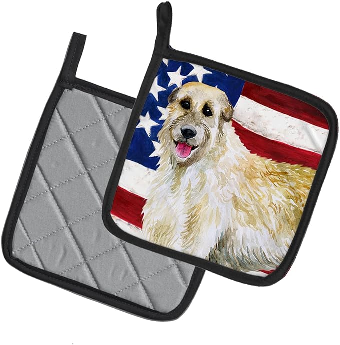 Caroline's Treasures BB9670PTHD Irish Wolfhound Patriotic Pair of Pot Holders Kitchen Heat Resistant Pot Holders Sets Oven Hot Pads for Cooking Baking BBQ, 7 1/2 x 7 1/2