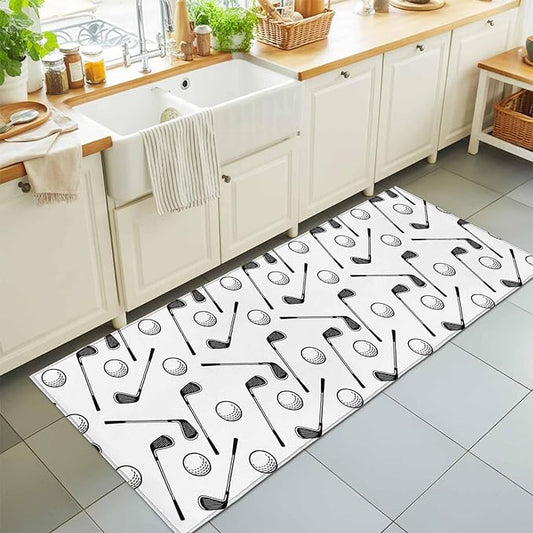 Runner Rug for Bedroom Hallway, Golf Club Ball Seamless Pattern Kitchen Runner Rugs Area Rug 2x6ft, Modern Minimalist Art Washable Soft Floor Carpet for Entryway Stair