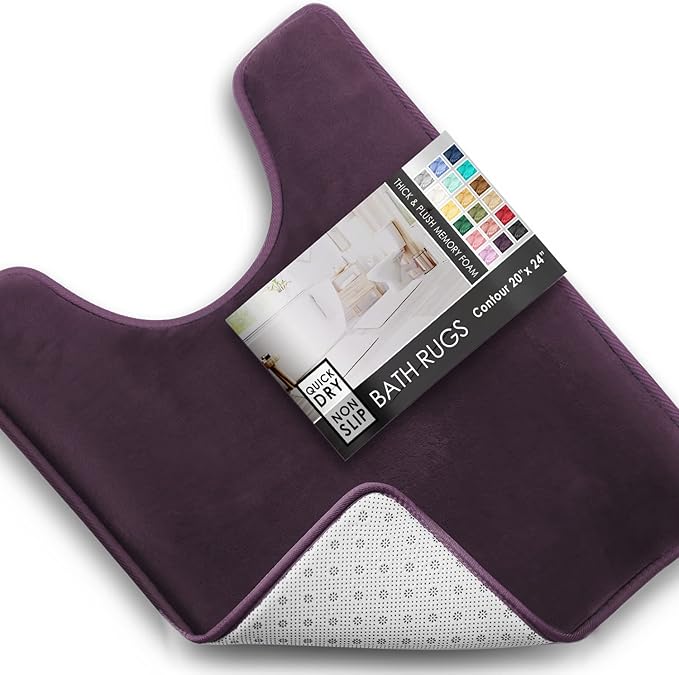 Clara Clark Bathroom Rugs, Velvet Memory Foam Bath Mat, Non-Slip, Machine Washable Bath Rugs - Dries Quickly, Ultra Soft Plush Bath Mats for Bathroom, 20 x 24, Dark Purple
