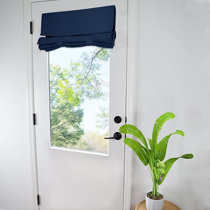 WdFour Small French Door Curtains with Silky Feel Thermal Insulated Noise Reducing Blackout Curtains for Glass Door Office (Navy Blue, 34 * 40,1 Panel)