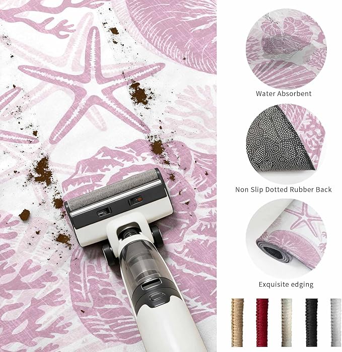 Area Rug 8x10ft, Watercolor Summer Marine Creature Washable Rugs for Living Room Bedroom, Pink Starfish Shell Conch Soft Non-Slip Area Rugs Rectangle Floor Carpet for Dining Room