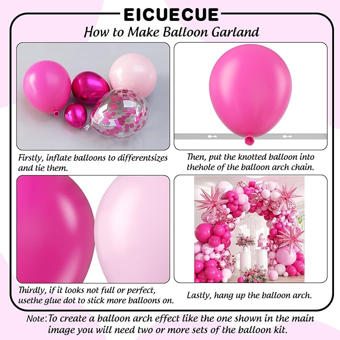 Pink Balloons Garland Arch Kit - 161Pcs Different Size Hot Pink Metallic Pink Shades of Pink and Confetti Balloons for Girl Birthday Baby Shower Princess Valentine's Day Party Decorations
