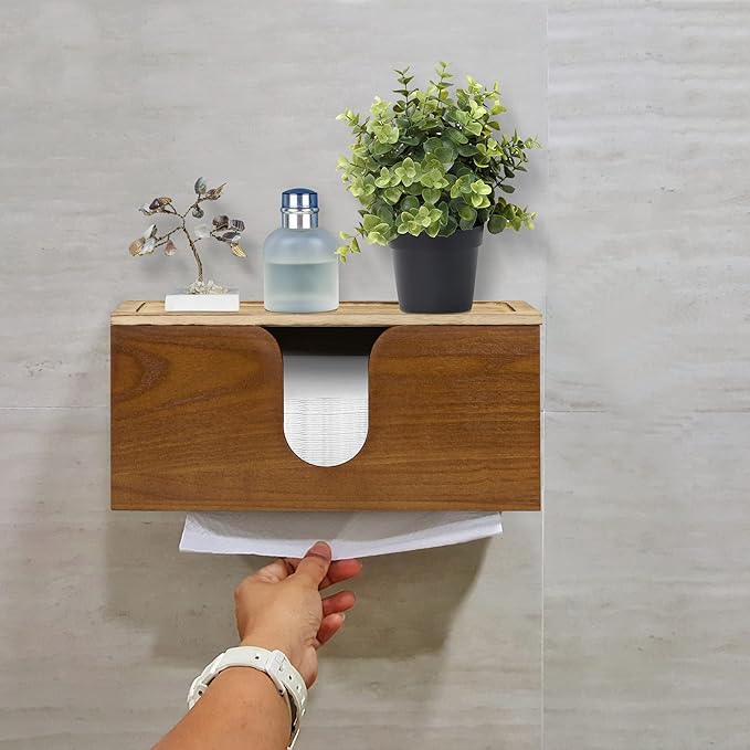 Solid Wood Paper Towel Dispenser Wall Mounted, Folded Paper Towel Holder with Lid, Commercial C-Fold, Z-Fold, Trifold Hand Paper Towel Holder Dispenser for Bathroom Kitchen Office