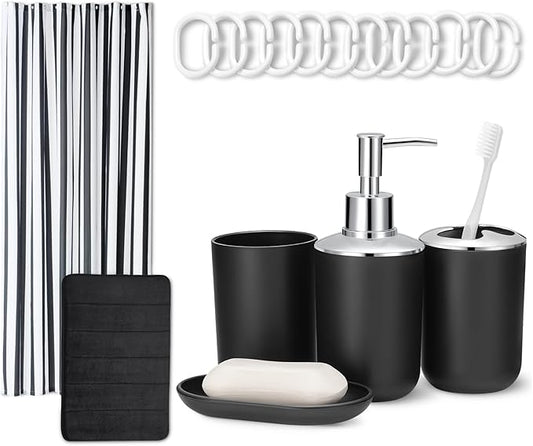 Amazon Basics Complete 18-Piece Bathroom Set with Shower Curtain, Bath Mat and Accessories, 72 x 72 inch, White