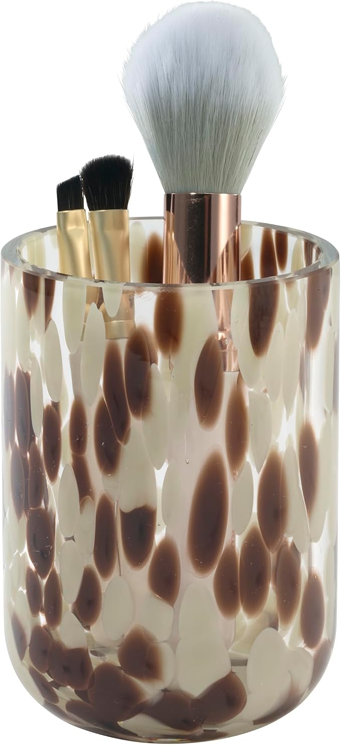 Nicole Miller – Tumbler, Weighted Glass with Animal Print Design, Modern Home Decor – Perfect for Holding Toothbrushes and Bathroom Essentials (Safari)