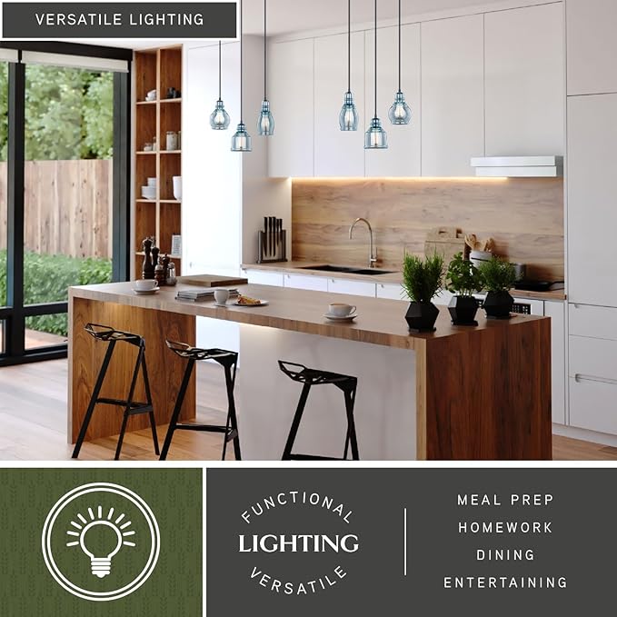 VAXCEL Millie 3L Bronze Farmhouse Jar Pendant Chandelier Ceiling Light Fixture Blue Glass