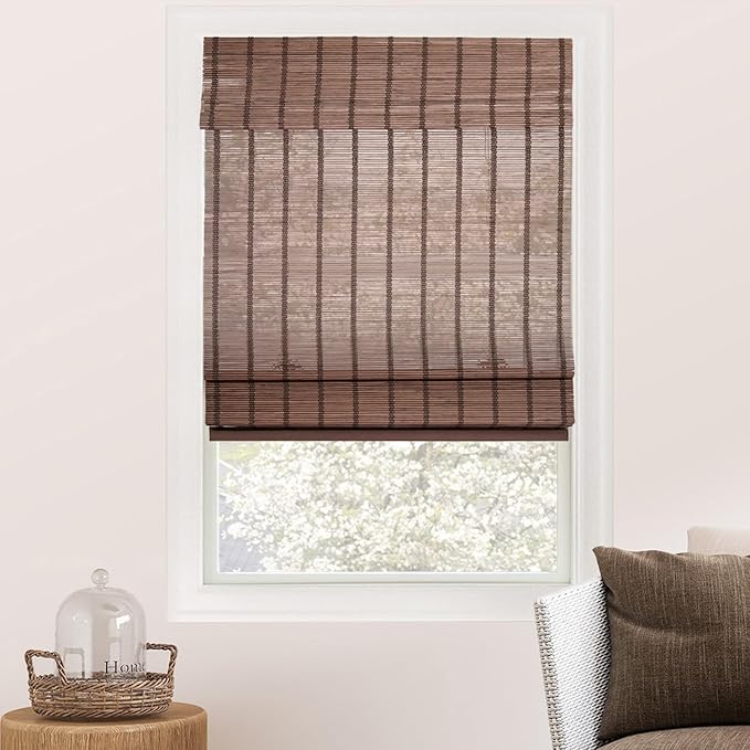 CHICOLOGY Bamboo Roman Shades - Designer Eco-Friendly Light Filtering Window Blinds, Ideal for Home & Patio, Premium Quality, Bear Brown, 39" W X 64" H