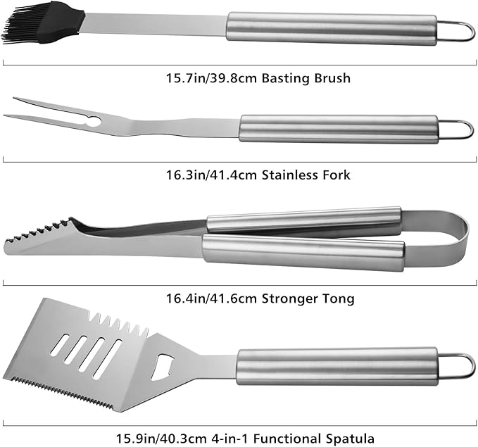 27 Pcs Grill Utensils Set for Outdoor Grill – Stainless Steel BBQ Tools Grilling Tools Set, Organized in Case with Thermometer, Injector & More – Complete Kit for Cooking, Camping & Backyard Barbeque