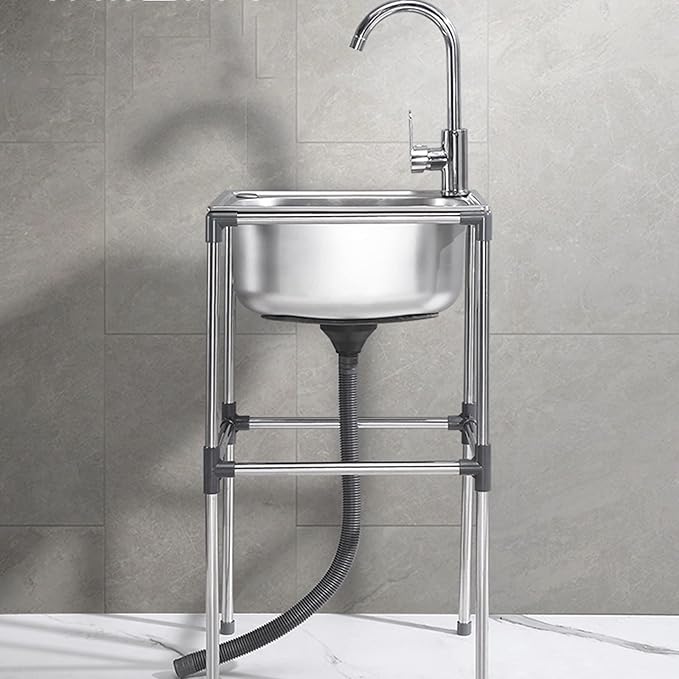 Movable Stainless Steel Kitchen Sink, For Washing Hands, Commercial Restaurant Utility Fish Cleaning Table, Kitchen Sink For Restaurant, Bar, Laundry, Garage, Backya,With Faucet-48*35*15cm