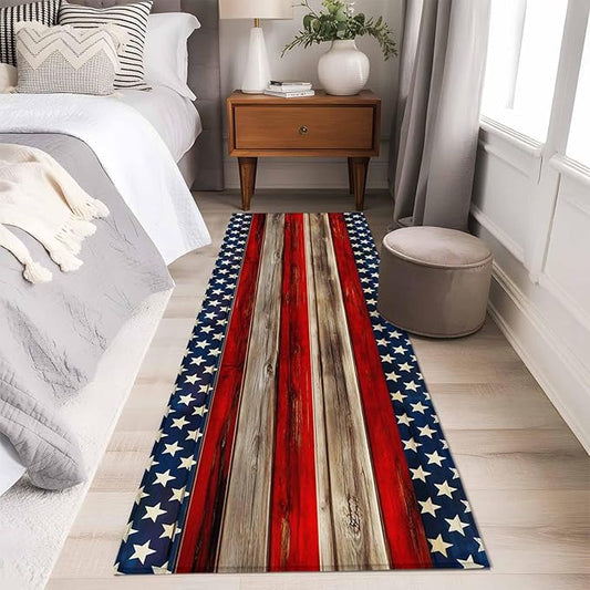 Runner Rug for Bedroom Hallway, Vintage Stripes and Stars Kitchen Runner Rugs Area Rug 2x6ft, Patriotic 250th Anniversary Washable Soft Floor Carpet for Entryway Stair