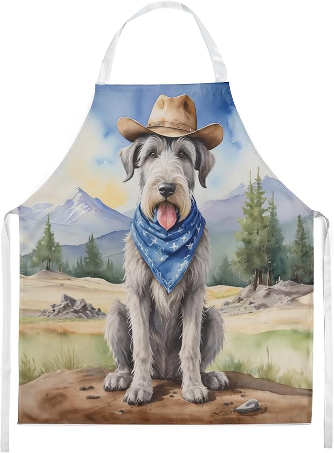Caroline's Treasures Irish Wolfhound Cowboy Welcome Apron Cooking Kitchen Server Baking Crafts Gardening for Adult Women Men, Unisex, Large, Multicolor