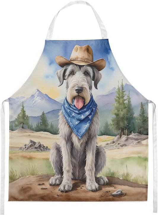 Caroline's Treasures Irish Wolfhound Cowboy Welcome Apron Cooking Kitchen Server Baking Crafts Gardening for Adult Women Men, Unisex, Large, Multicolor