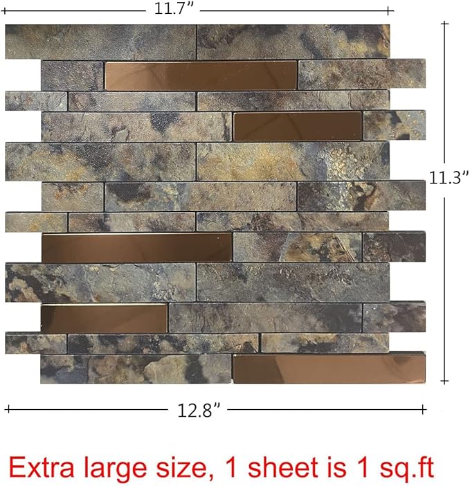 Weimeisc 10 Sheets Peel and Stick Backsplash Tile for Kitchen, Self-Adhesive Mosaic Tile, Stick on Bathroom Vanities，Fireplace Décor, Laundry Table(11.25" X 12.7") (Rusty Stone Pattern)
