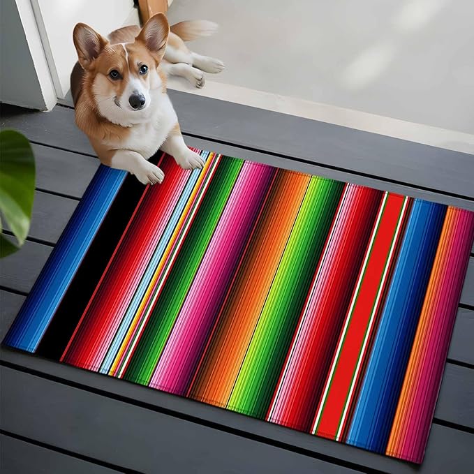 Area Rug 2x3ft, Mexico Art Colorful Stripes Washable Rugs for Living Room Bedroom, Color Gradient Lines Soft Non-Slip Area Rugs Rectangle Floor Carpet for Dining Room