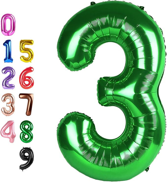 40 Inch Number Balloon 3rd, Three Dark Green Happy Birthday Balloons for Girls Boys Babies, Number Balloons for 3 13 23 30 Wedding Bridal Shower Anniversaries Party