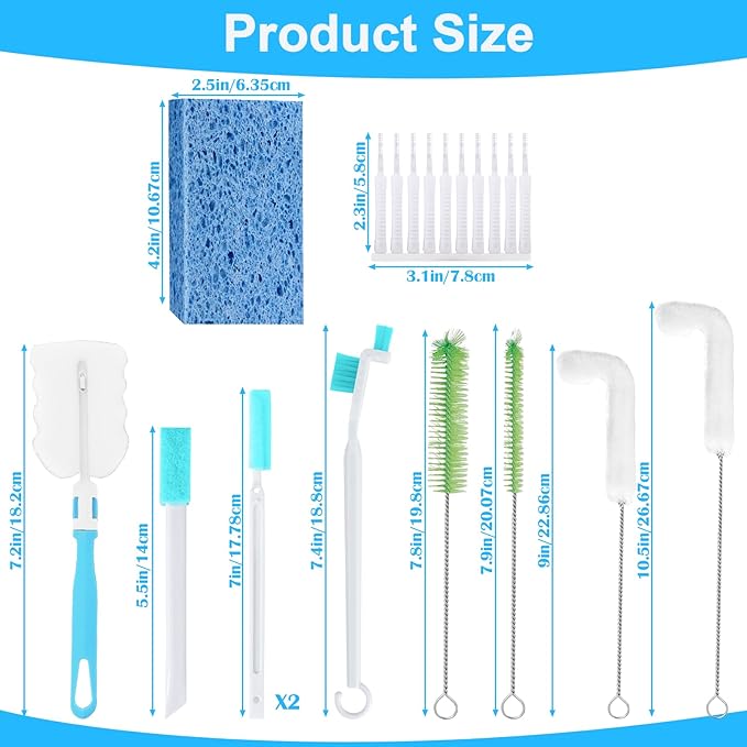 XANGNIER Ice Machine Cleaner Brush Kits,Countertop Ice Maker Cleaning Tools Accessories-1Pcs Cleaning Sponge and 19 Pcs Small Crevice Cleaning Brush for Tight Spaces