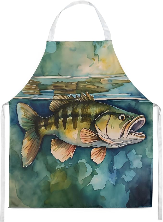 Caroline's Treasures Smallmouth Bass Apron Cooking Kitchen Server Baking Crafts Gardening for Adult Women Men, Unisex, Large, Multicolor