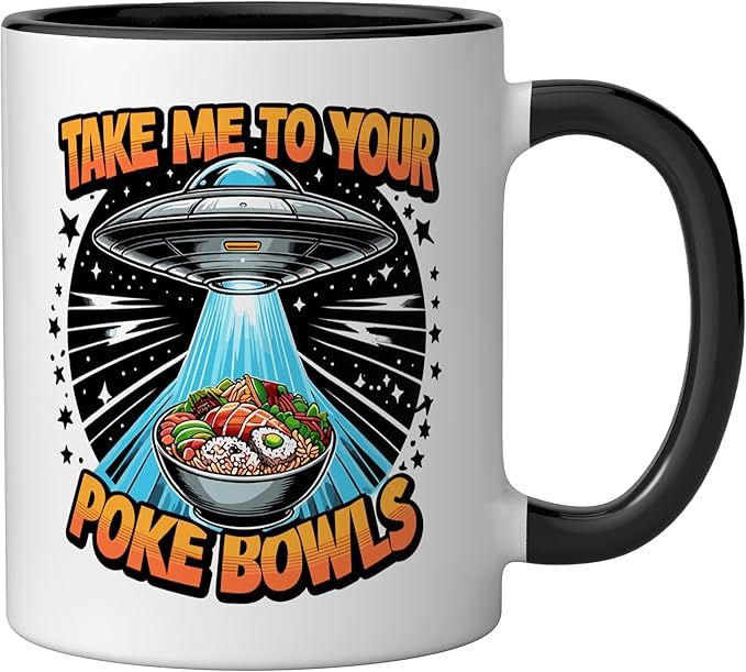 Take Me to Your Poke Bowls Hawaiian Food Funny Poke Bowl Ceramic Mug, Black/White