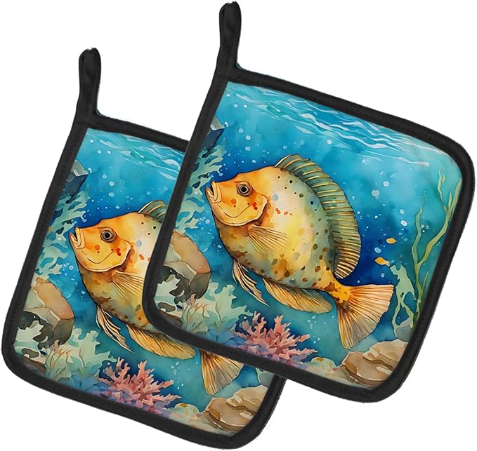 Caroline's Treasures Flounder Pair of Pot Holders Kitchen Heat Resistant Pot Holders Sets Oven Hot Pads for Cooking Baking BBQ, 7 1/2 x 7 1/2