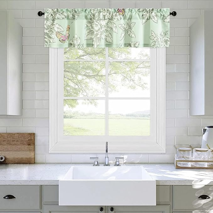 Leeva Flower Pattern Valance Curtain for Windows - Light Filtering Rustic Rod Pocket Drapery, Farmhouse Kitchen & Living Room Decor, 52x12 Inches, 1 Panel