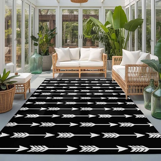 Area Rug 3x5ft, Tribal Style Arrows Pattern Washable Rugs for Living Room Bedroom, Black Background Soft Non-Slip Area Rugs Rectangle Floor Carpet for Dining Room