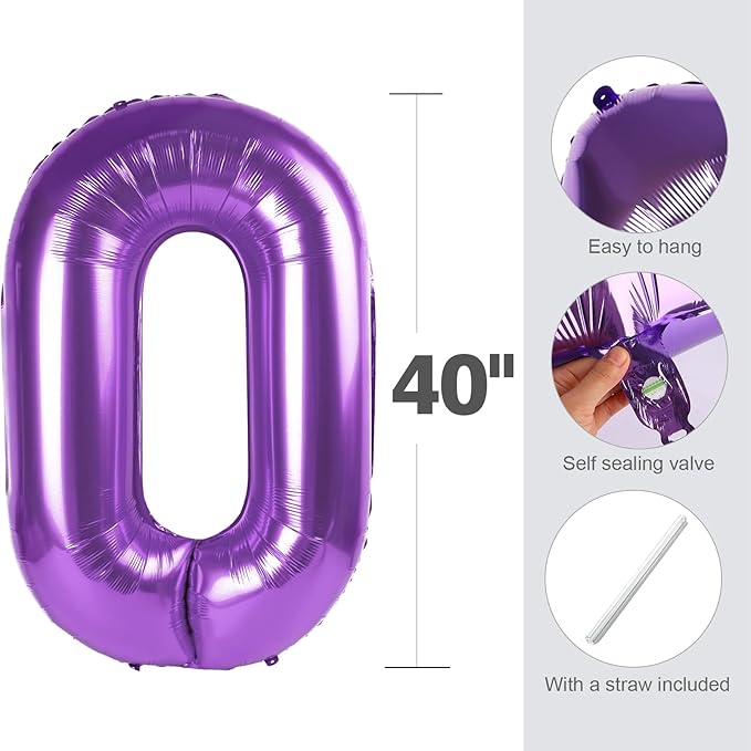 Purple Sweet 16 Balloon, Happy Birthday Decoration for 16th, 40 Inch Number Balloons for 16 61 Wedding Anniversaries Singles Party, Girls and Boys