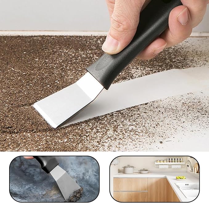2Pack Metal Small Scraper Stainless Steel Cleaning Scraper Griddle Tool Oven Scrapers Tool Grill Induction Hob Stoves Scrapers Stiff Grill Pan Spatula for Kitchen Cleaning Wallpaper Outdoor BBQ