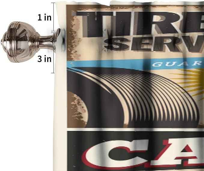 Vintage Car Signs Valance Curtain Retro Automobile Advertising Repair Vehicle Garage Servicing Rod Pocket Valance Window Treatments Short Curtains for Kitchen Bathroom 54x18inch