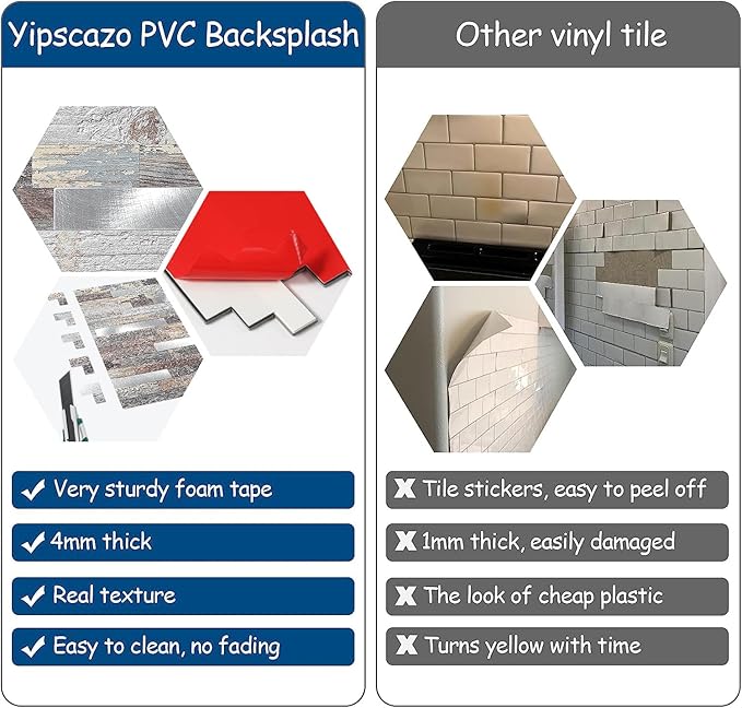 Yipscazo 2026 New Upgrade Peel and Stick Wood Metal Tile Backsplash, Stick on Tiles for Backsplash Kitchen, Bathroom (20 Sheets, Light Wood)