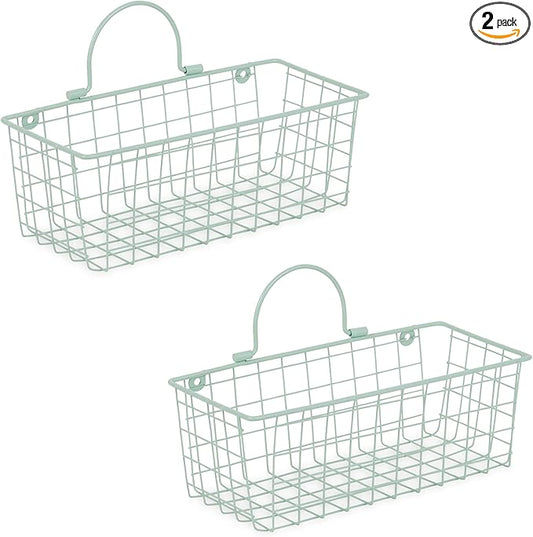 DII Farmhouse Vintage Decor, Wire Wall Basket, Small, Aqua, 2 Piece