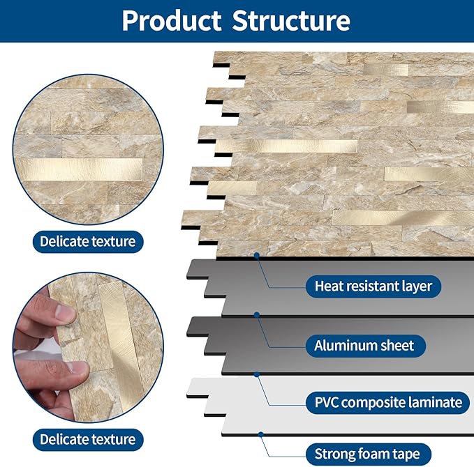 Yipscazo 10 Sheets Peel and Stick Stone Metal Tile Backsplash, Stick on Tiles for Backsplash Kitchen, Bathroom, Laundry Room, Camper, Fireplace (12'' X 12'', Rustic Stone)