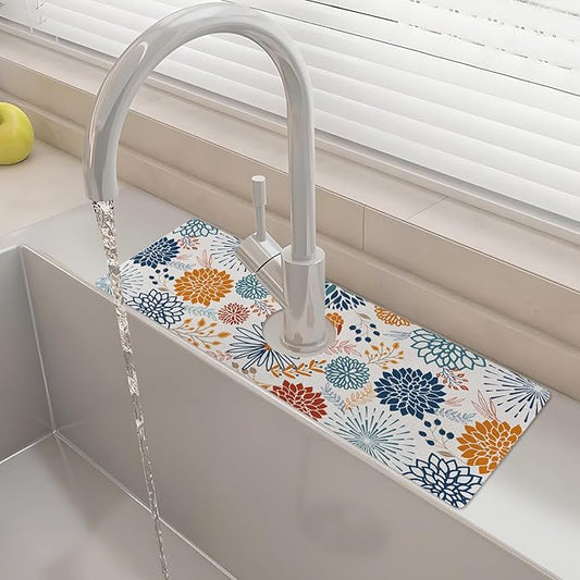 15" X 5.5" Kitchen Sink Splash Guard Faucet Mat Mandala Super Absorbent Fast Drying Faucet Guard & Draining Mat Sink Splash Guard Behind Faucet for Kitchen, Bathroom