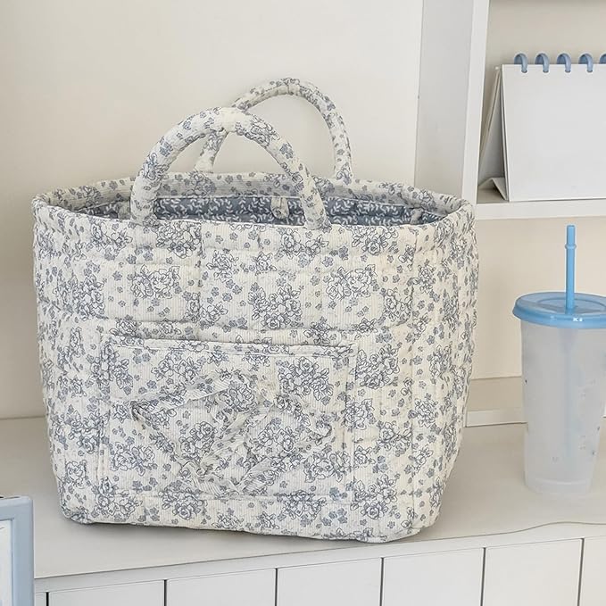 HiTotes Floral Storage Car Basket Diaper Caddy Organizer Quilted Laundry Basket Foldable Nursery Hamper Bag