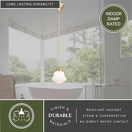 VAXCEL Huntley LED Compatible Gold Brass Farmhouse Mini Pendant Ceiling Light White Schoolhouse Glass
