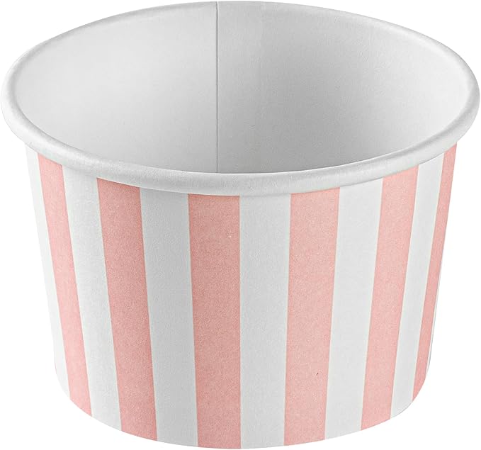 Coppetta 4 Ounce Dessert Cups, 50 Disposable Ice Cream Cups - Lids Sold Separately, Heavy-Duty, Pink And White Paper Frozen Yogurt Bowls, For Hot And Cold Foods - Restaurantware