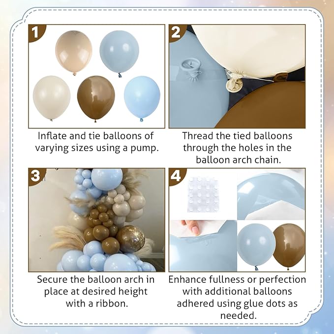 Blue and Brown Balloon Garland Arch Kit, 114Pcs Dusty Blue Double Stuffed Coffee Brown Sand White Balloons for Boy Bear Baby Shower Decorations Wedding Boho Birthday Party Decorations