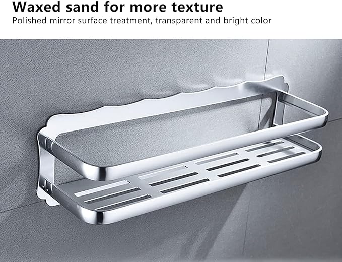 Bathroom Shelf 15.75Inch Storage Organizer Extra Anodized Aluminum Rectangular Wall Mount Kitchen Spice Rack, Clothing, Pantry & More,Black,With guardrail