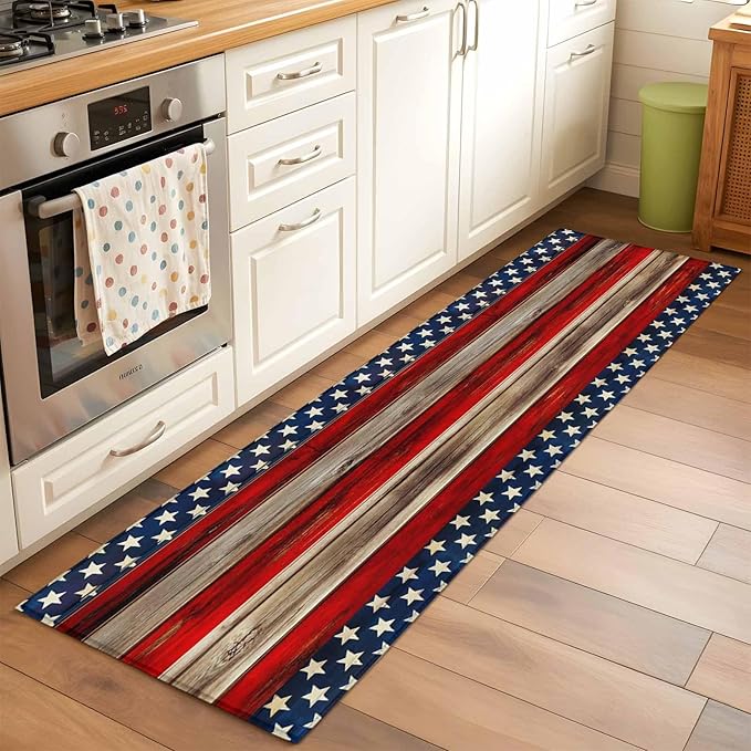 Runner Rug for Bedroom Hallway, Vintage Stripes and Stars Kitchen Runner Rugs Area Rug 2x6ft, Patriotic 250th Anniversary Washable Soft Floor Carpet for Entryway Stair